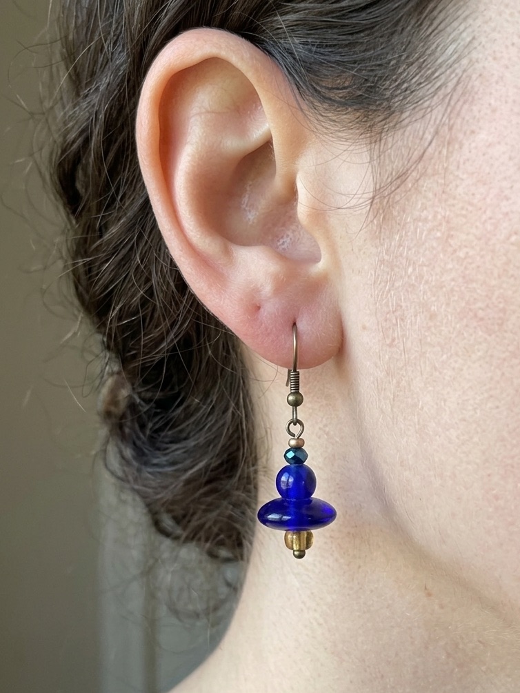 Handcrafted Glass Lampwork Bead Earrings | Sapphire Blue Handmade Earrings
